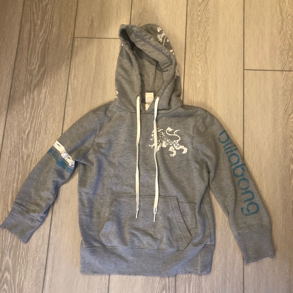 Billabong Gray, White and Blue Graphic Hoodie Size XS